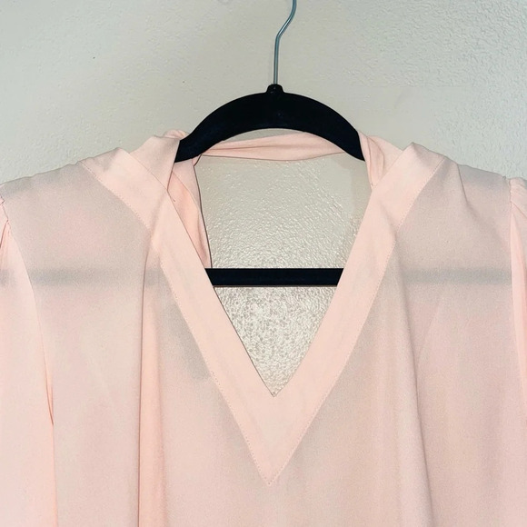 LOFT Light Pink Wrap Tie Neck V-neck Long Sleeve Blouse Medium Women’s - Picture 9 of 14